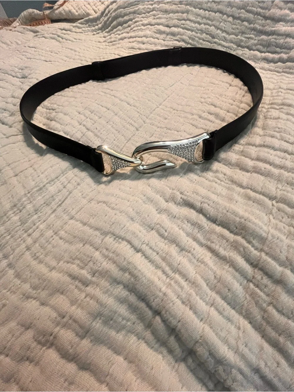 Chico's Black leather Belt with Silver Decorative Hook M/L